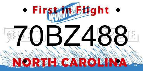 70BZ488 North Carolina License Plate