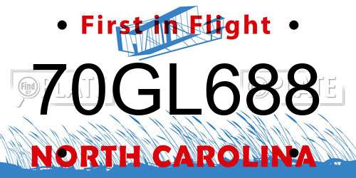 70GL688 North Carolina License Plate