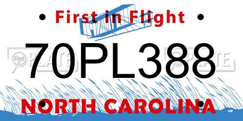 70PL388 North Carolina License Plate