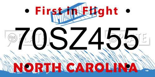 70SZ455 North Carolina License Plate
