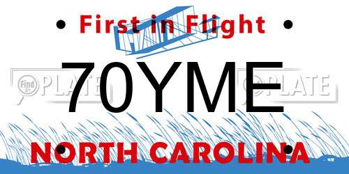 70YME North Carolina License Plate