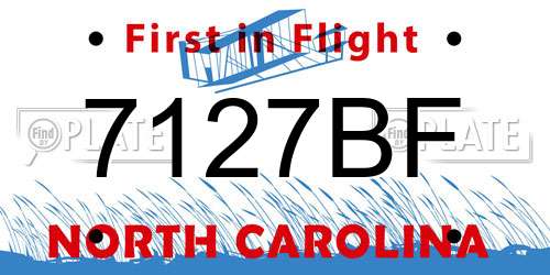 7127BF North Carolina License Plate