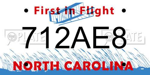 712AE8 North Carolina License Plate