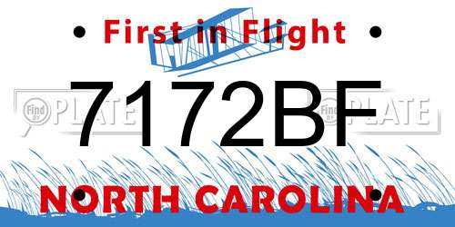 7172BF North Carolina License Plate