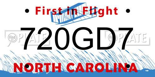 720GD7 North Carolina License Plate