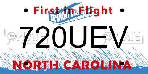 720UEV North Carolina License Plate
