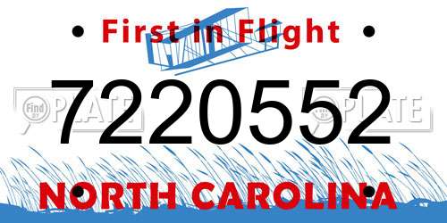 7220552 North Carolina License Plate