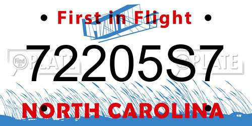 72205S7 North Carolina License Plate
