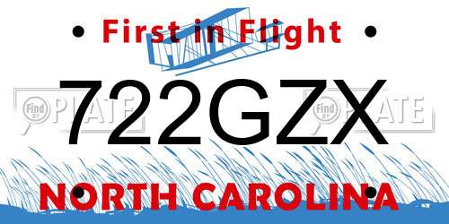 722GZX North Carolina License Plate