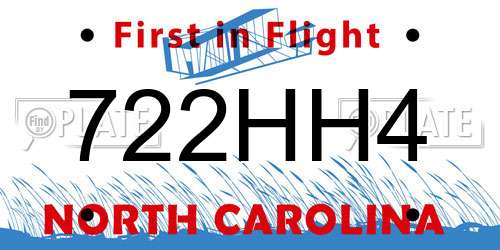 722HH4 North Carolina License Plate