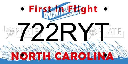 722RYT North Carolina License Plate