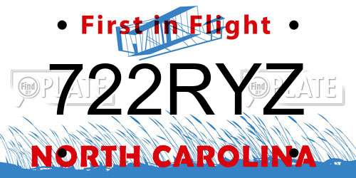 722RYZ North Carolina License Plate