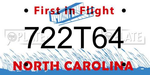 722T64 North Carolina License Plate