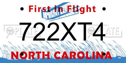722XT4 North Carolina License Plate