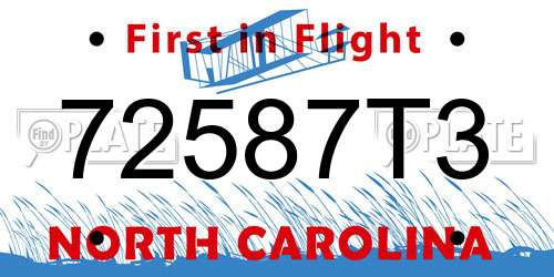 72587T3 North Carolina License Plate