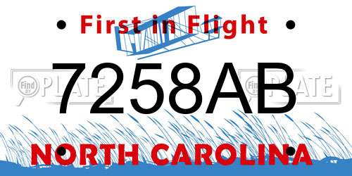 7258AB North Carolina License Plate