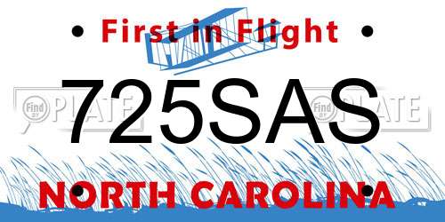 725SAS North Carolina License Plate