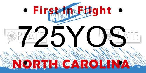 725YOS North Carolina License Plate