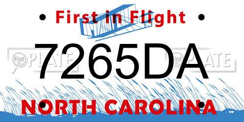 7265DA North Carolina License Plate