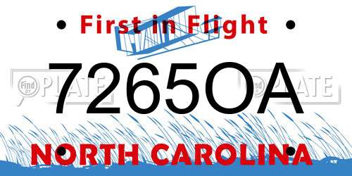 7265OA North Carolina License Plate