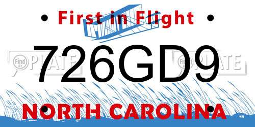 726GD9 North Carolina License Plate