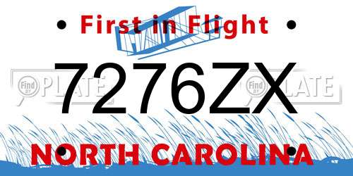 7276ZX North Carolina License Plate