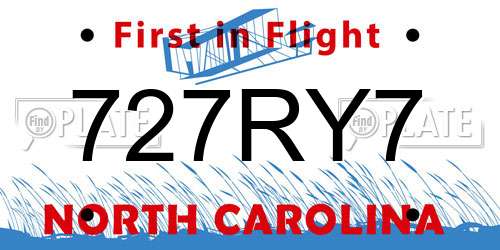 727RY7 North Carolina License Plate