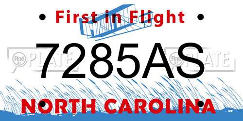 7285AS North Carolina License Plate