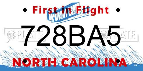 728BA5 North Carolina License Plate