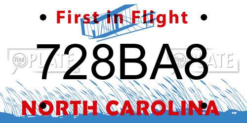 728BA8 North Carolina License Plate
