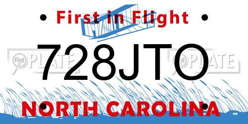 728JTO North Carolina License Plate