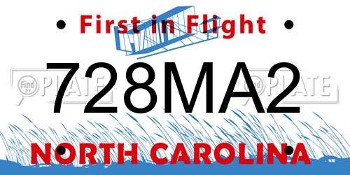728MA2 North Carolina License Plate