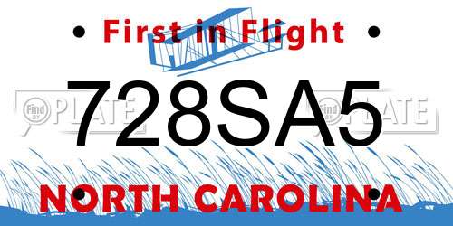 728SA5 North Carolina License Plate