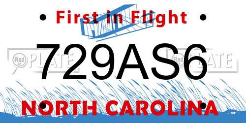 729AS6 North Carolina License Plate