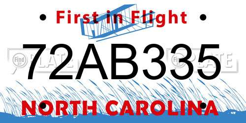 72AB335 North Carolina License Plate
