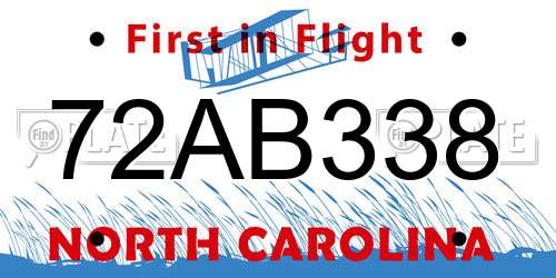 72AB338 North Carolina License Plate