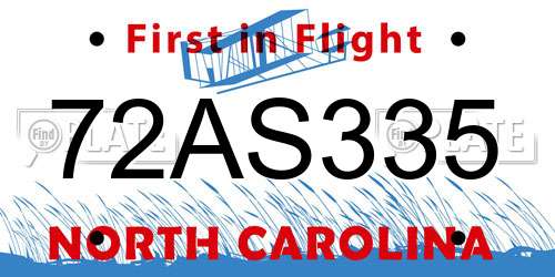 72AS335 North Carolina License Plate