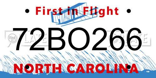 72BO266 North Carolina License Plate
