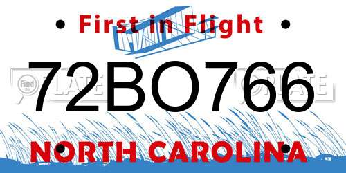72BO766 North Carolina License Plate