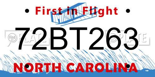 72BT263 North Carolina License Plate