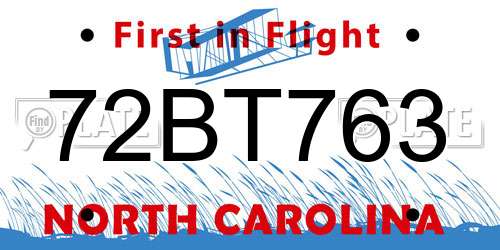 72BT763 North Carolina License Plate