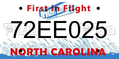 72EE025 North Carolina License Plate