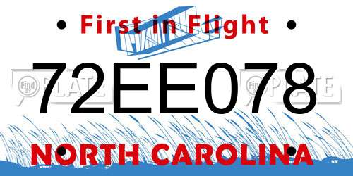 72EE078 North Carolina License Plate