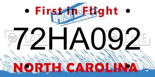 72HA092 North Carolina License Plate