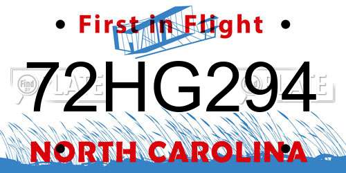 72HG294 North Carolina License Plate