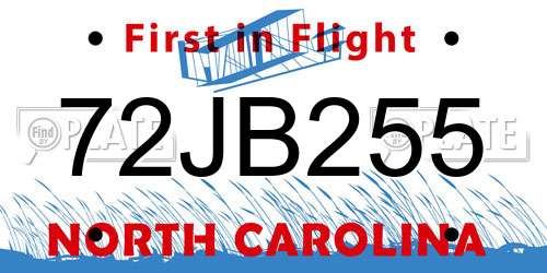 72JB255 North Carolina License Plate