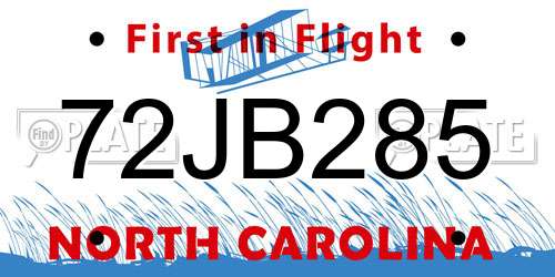 72JB285 North Carolina License Plate