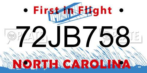 72JB758 North Carolina License Plate