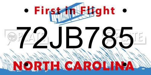72JB785 North Carolina License Plate