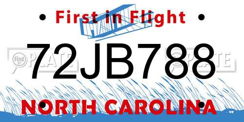 72JB788 North Carolina License Plate
